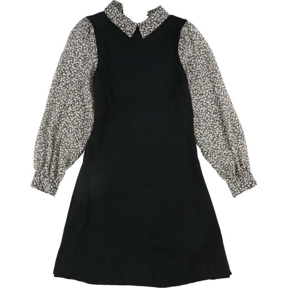 MSK Womens Mixed Media Sweater Dress, Black, Petite, P/PS, DM